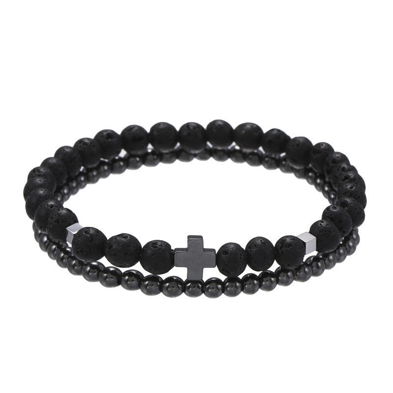 Lot de 2 bracelets combinés en hématite pour homme - LUXARAH