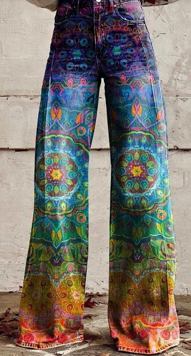 Pantalon large taille haute à poches et motif Daily - LUXARAH