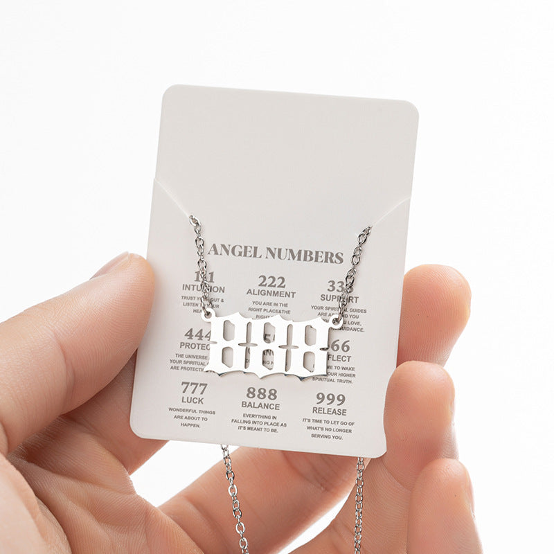 Collier pendentif numérique porte-bonheur pour femme, style ange, tendance, en acier inoxydable 000-999, style vintage
