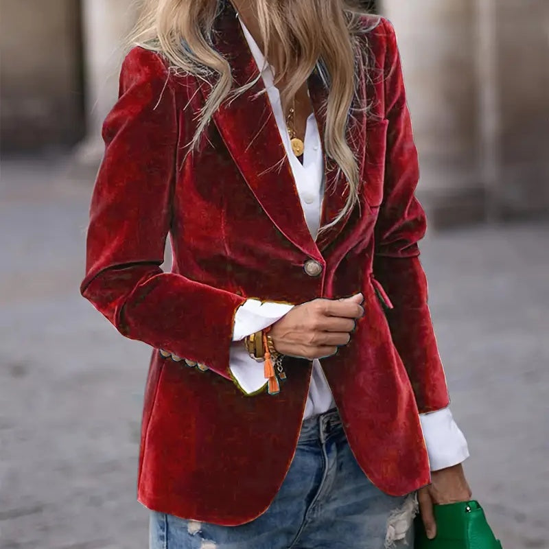Veste Slim en Velours à Revers pour Femmes - Élégance Décontractée et Style Professionnel
