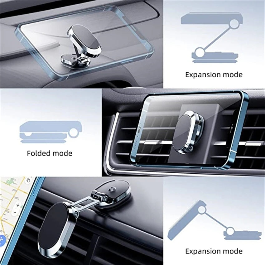 Support magnétique rotatif pour téléphone portable de voiture, pliable et universel, en métal, pour grille d'aération, GPS
