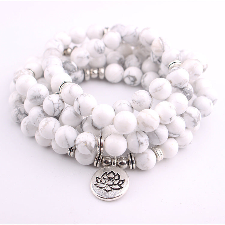 Pallisandro Classico naturel avec 108 perles à pendentif Lotus - LUXARAH
