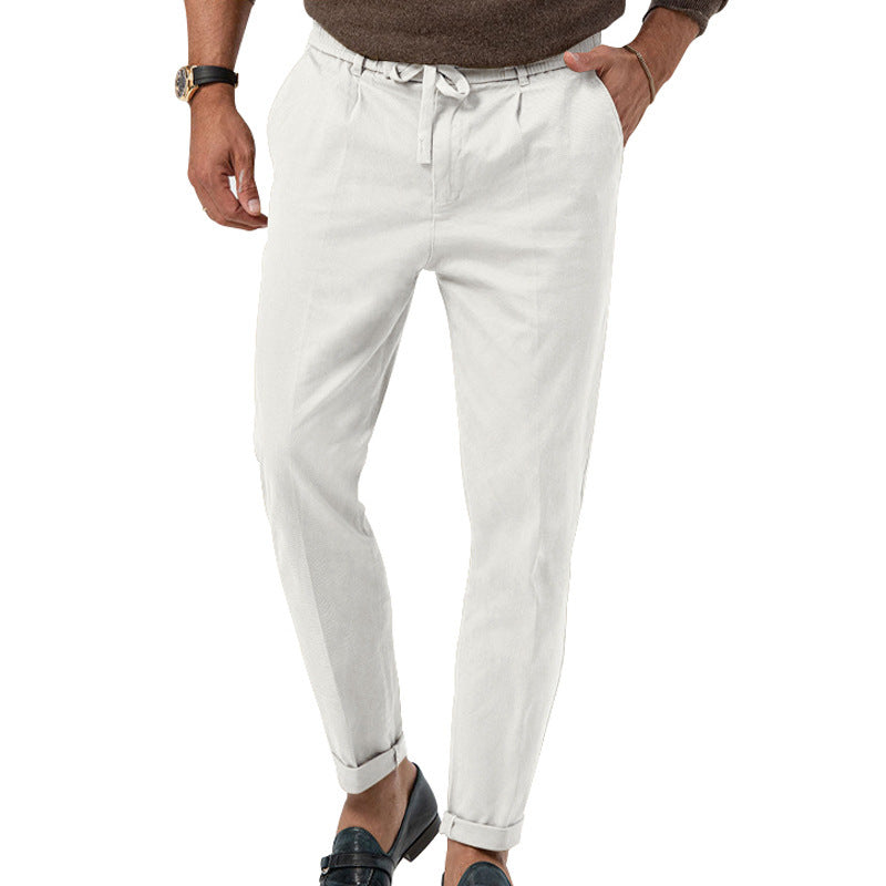 Pantalon décontracté à cordon de serrage pour homme, pantalon de costume droit de couleur unie