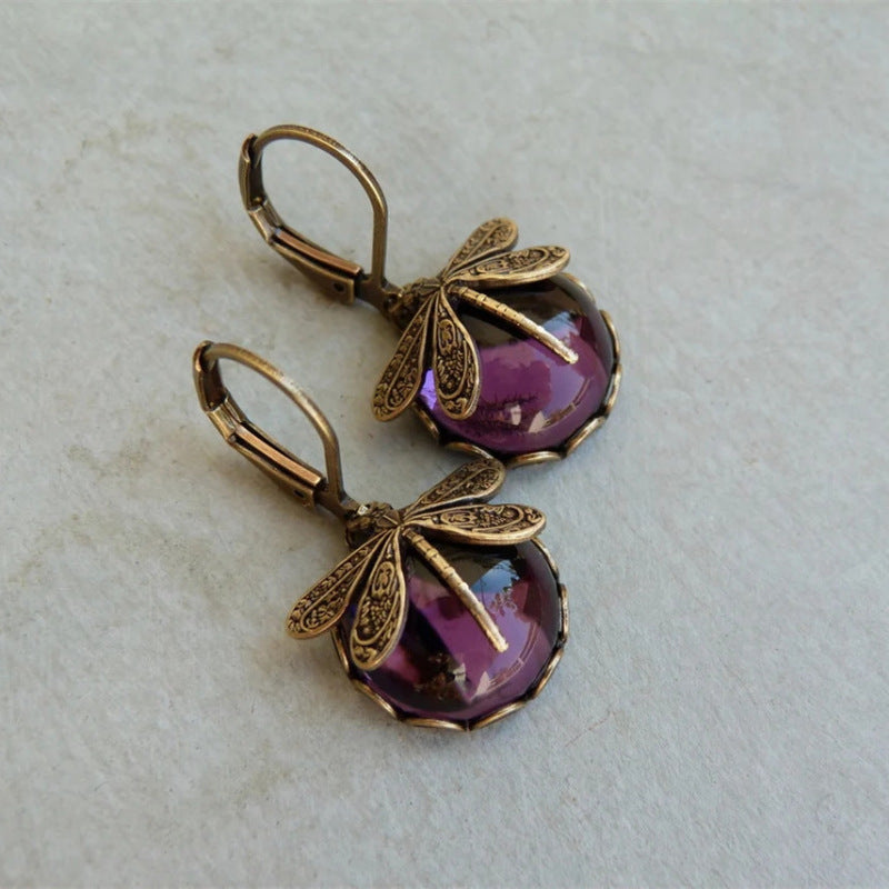 Boucles d'oreilles pendantes en forme de libellule vintage pour femme, bijou tendance, style bohème, chakra, pierre de lune bleue, bijou ethnique de mariage