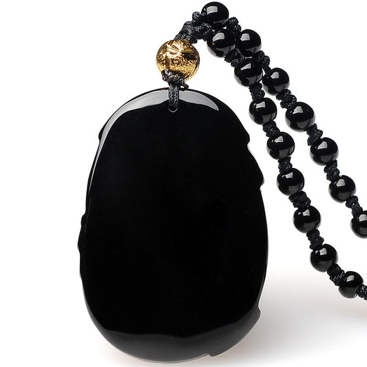 Pendentif Pi Xiu en obsidienne naturelle givrée pour hommes et femmes - LUXARAH