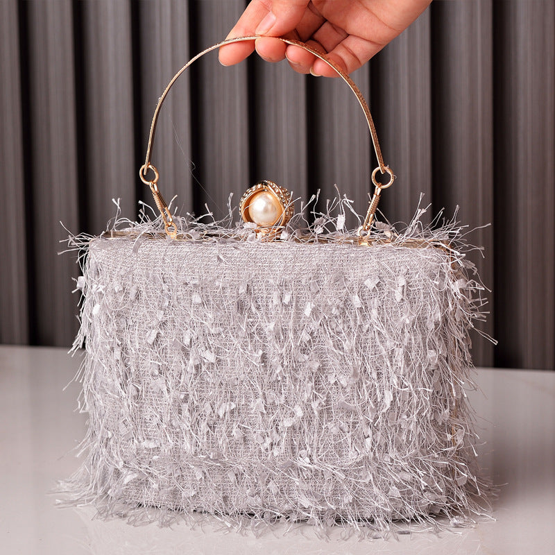 Sacs à main à pompon pour femmes, sac de soirée, sac de soirée, sac carré de luxe, sac à bandoulière pour dames - LUXARAH