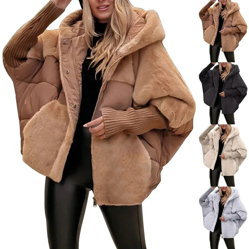 Manteau ample en coton pour femme, manteau d'hiver en fausse fourrure, veste à capuche à manches longues, confortable et chic