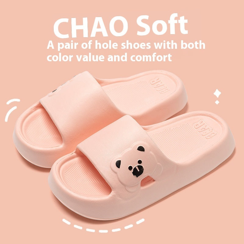 Pantoufles mignonnes en forme d'ourson, tendance pour l'été, semelle épaisse, antidérapantes, pour salle de bain, pour femmes et hommes, pour couples