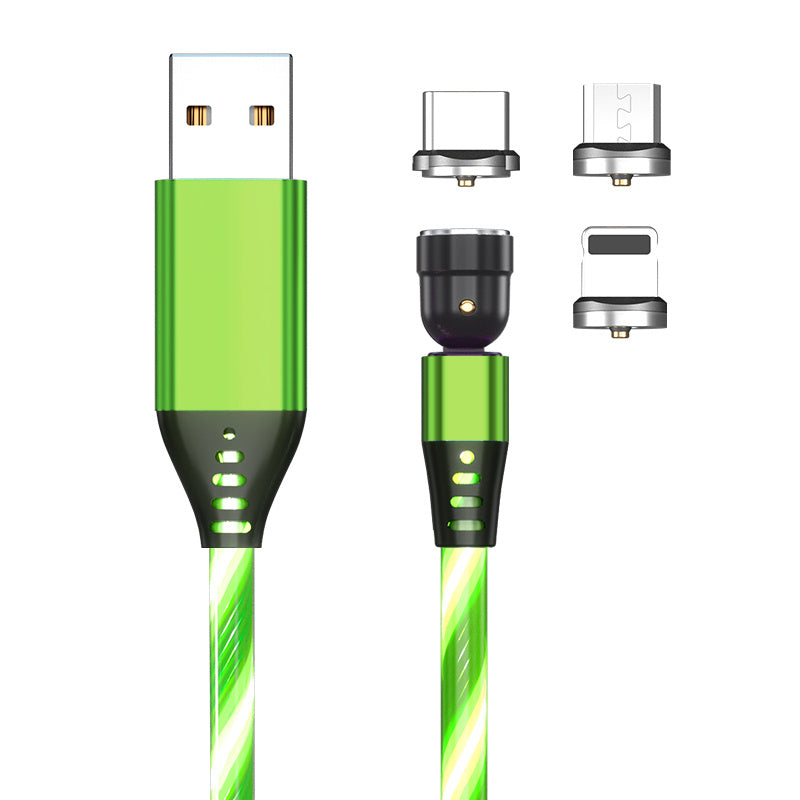 Câble magnétique lumineux rotatif 540° 3A pour recharge rapide de téléphone portable, compatible avec LED, micro USB type C, pour iPhone