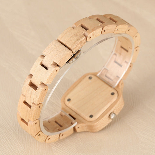 Montre numérique carrée en bois de bambou et or - LUXARAH