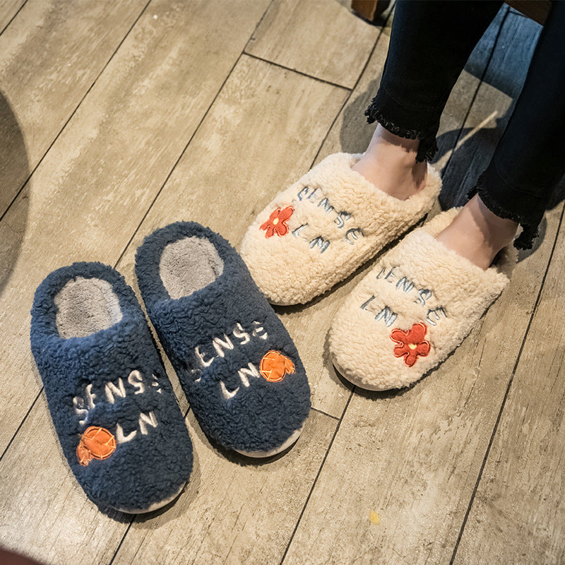 Chaussons d'hiver en polaire à fleurs pour femmes, chaussures chaudes et antidérapantes pour la chambre à coucher