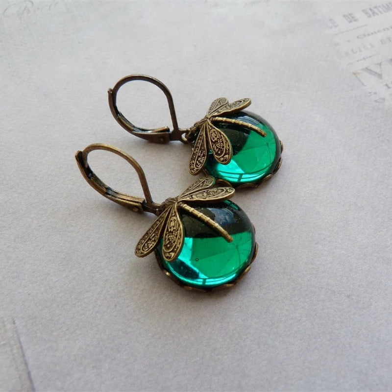 Boucles d'oreilles pendantes en forme de libellule vintage pour femme, bijou tendance, style bohème, chakra, pierre de lune bleue, bijou ethnique de mariage