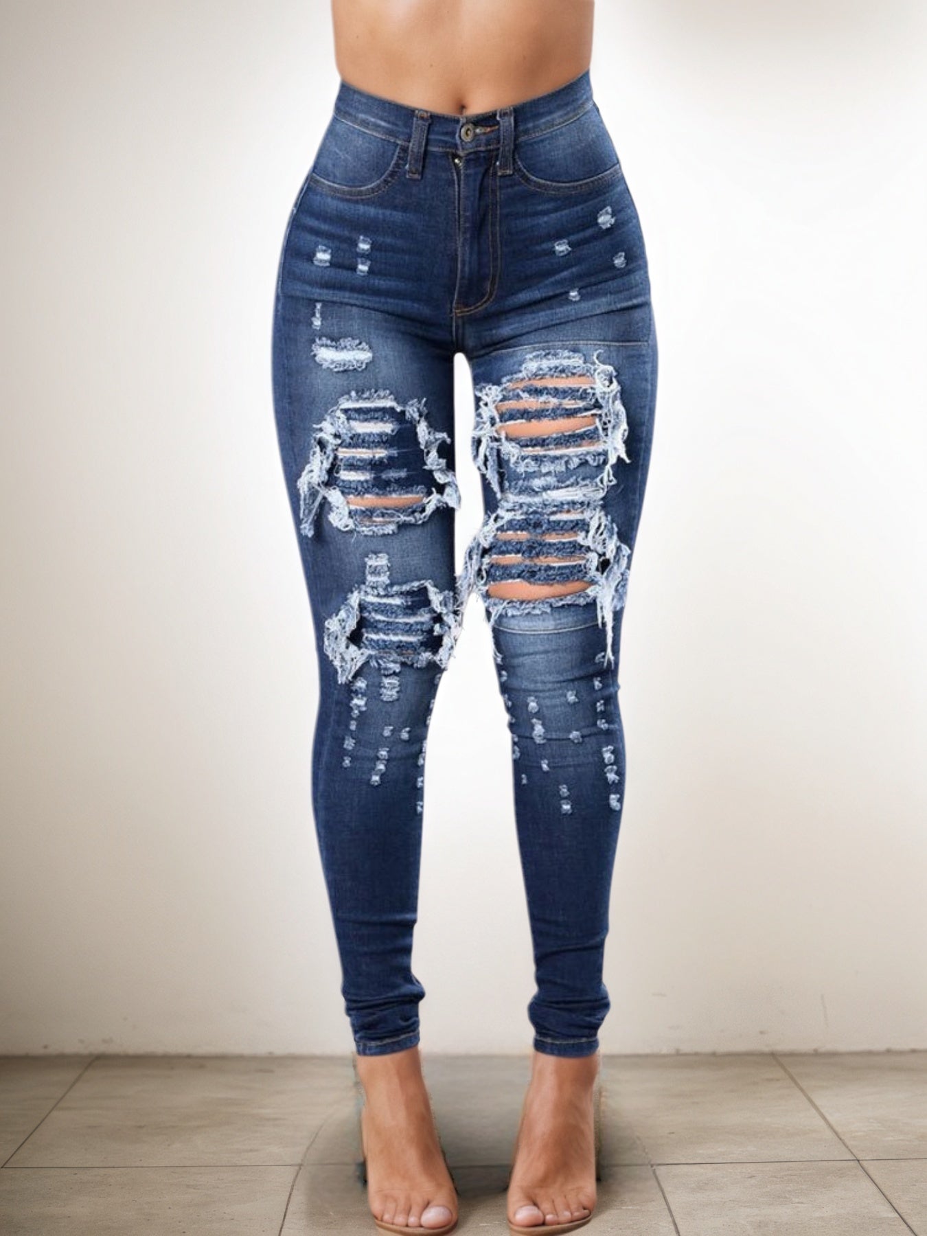 Jean moulant taille haute élastique et polyvalent pour femme, de haute qualité, facile à enfiler, confortable et tendance - Jeans basiques sexy style urbain - LUXARAH