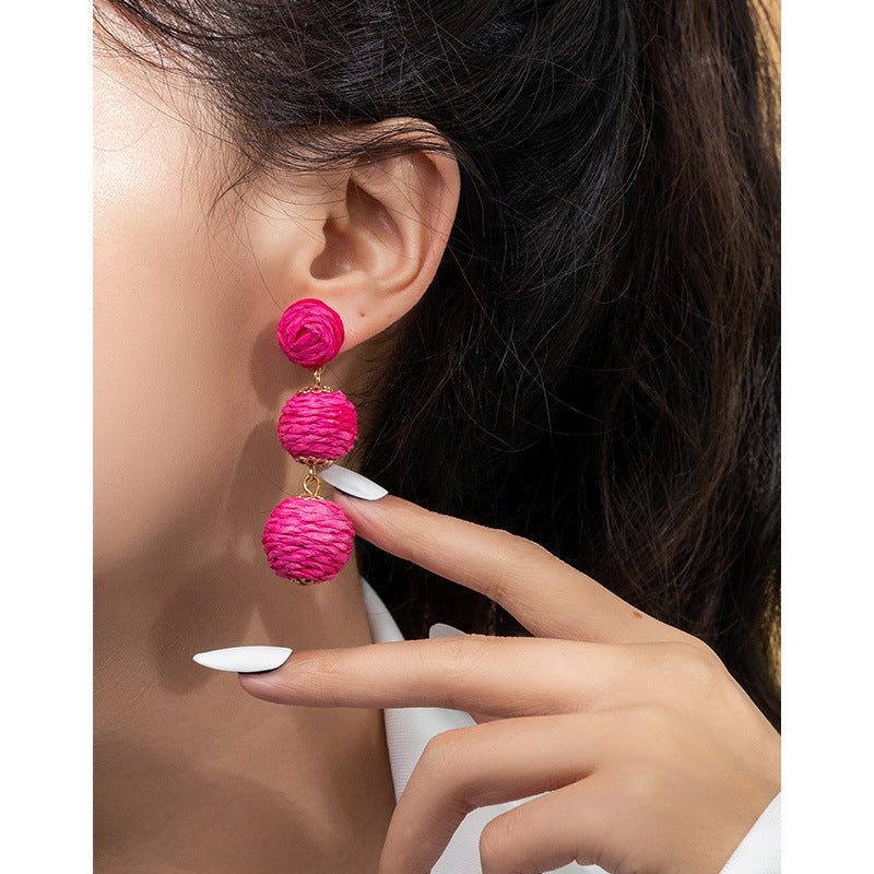 Boucles d'oreilles en rotin rouge pour femme, style vacances, printemps et été - LUXARAH