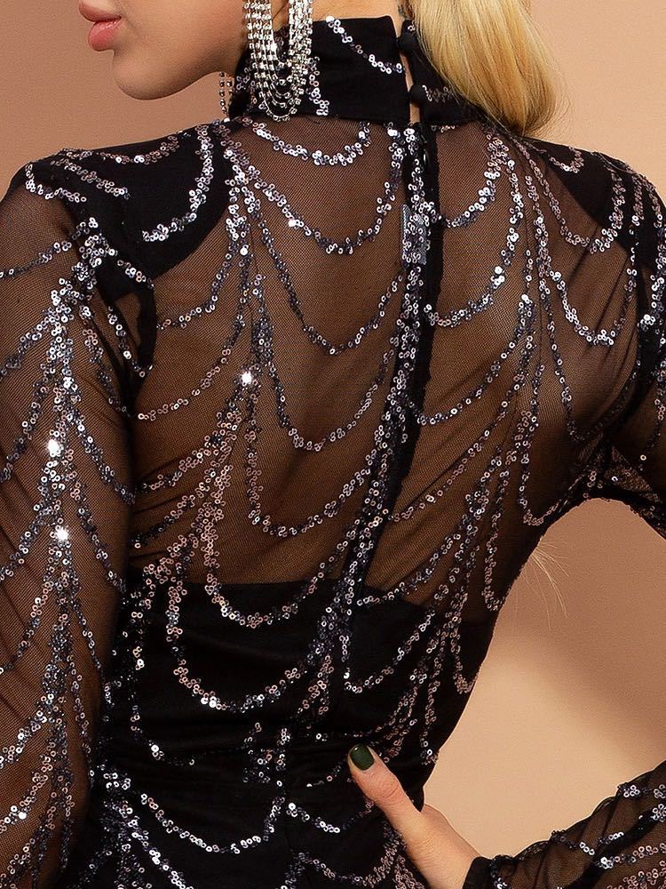 Robes longues à paillettes, manches longues, robes de soirée - LUXARAH