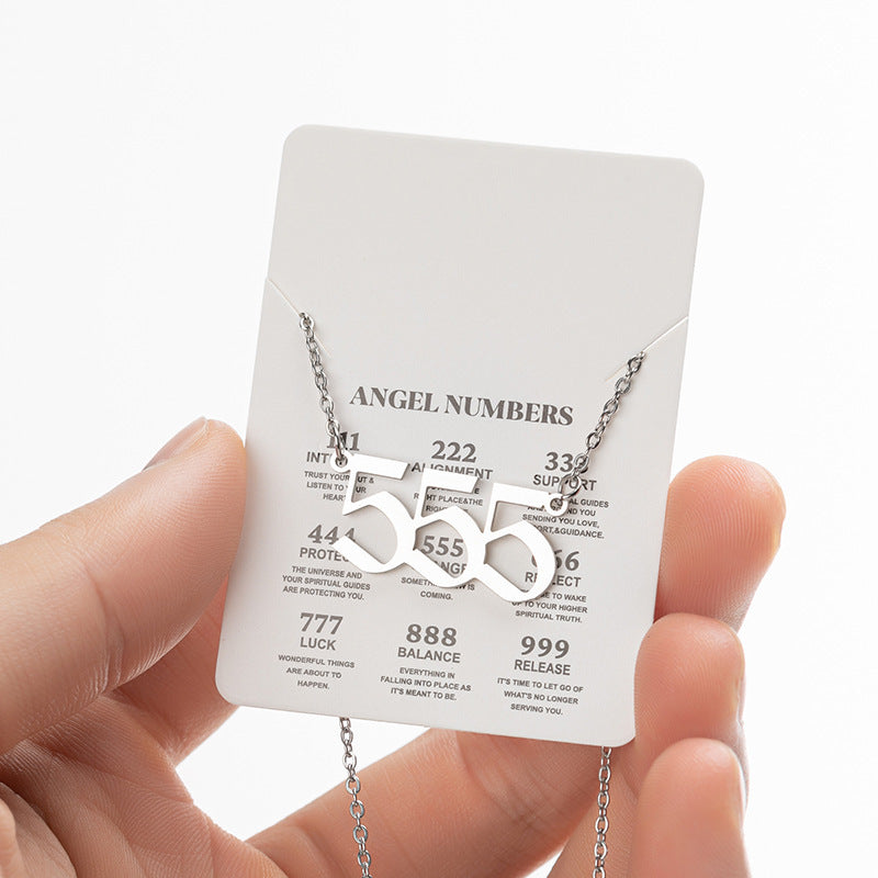 Collier pendentif numérique porte-bonheur pour femme, style ange, tendance, en acier inoxydable 000-999, style vintage