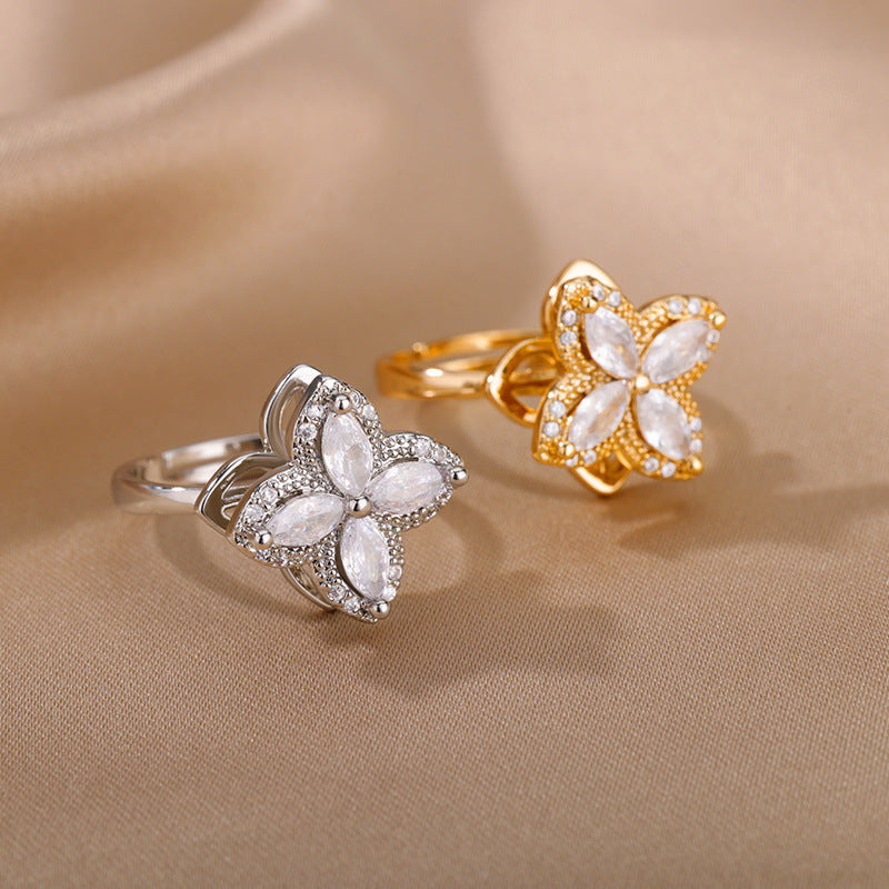 Bagues de fleurs rotatives avec strass, bague de décompression anti-anxiété tendance