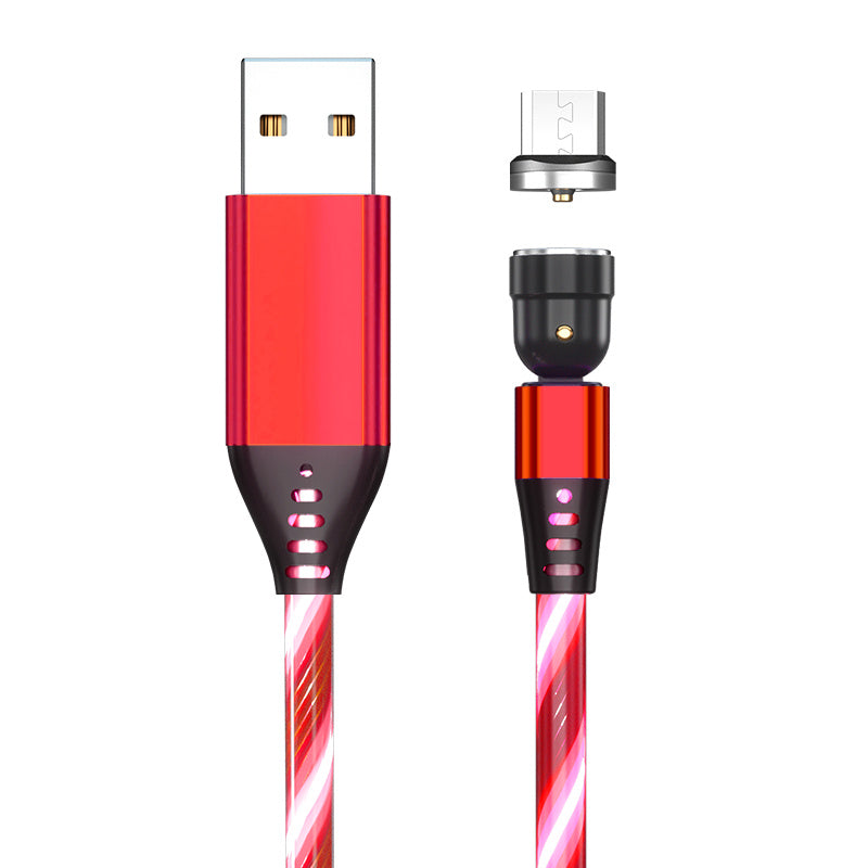 Câble magnétique lumineux rotatif 540° 3A pour recharge rapide de téléphone portable, compatible avec LED, micro USB type C, pour iPhone