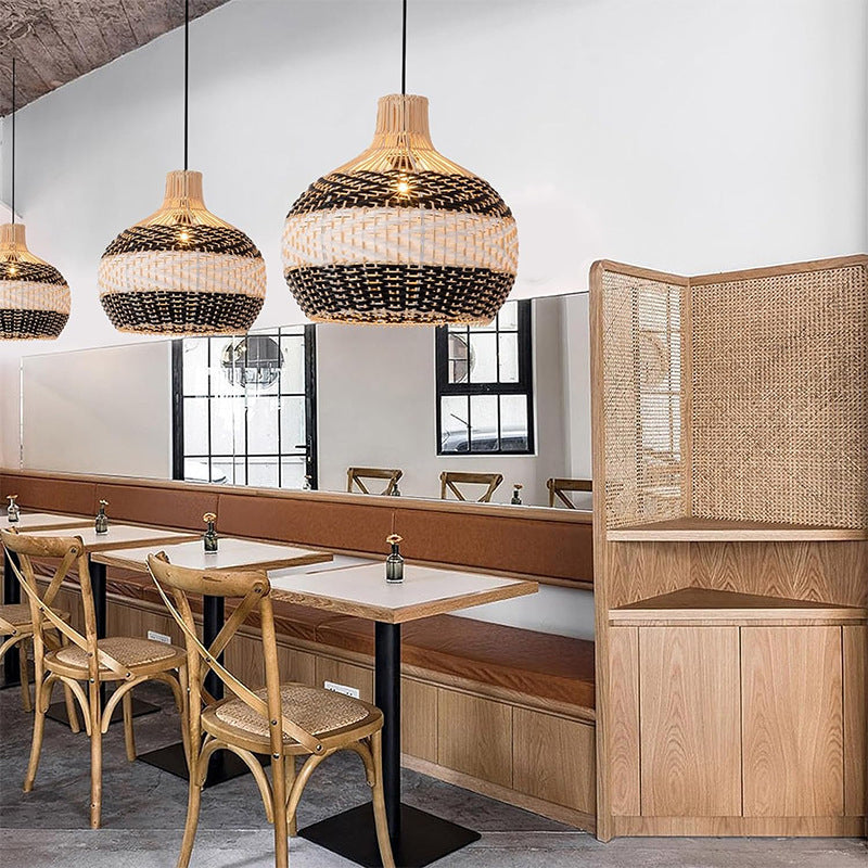 Plafonnier en rotin tressé pour salon, style rétro et créatif - LUXARAH
