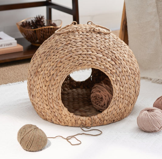 Lit circulaire en rotin tissé pour chat - LUXARAH