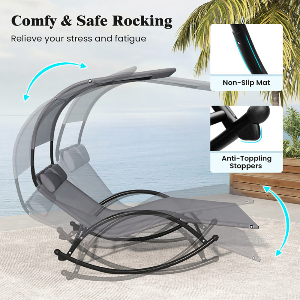 Chaise longue d'extérieur à bascule double pour 2 personnes avec auvent et appuie-têtes amovibles - LUXARAH