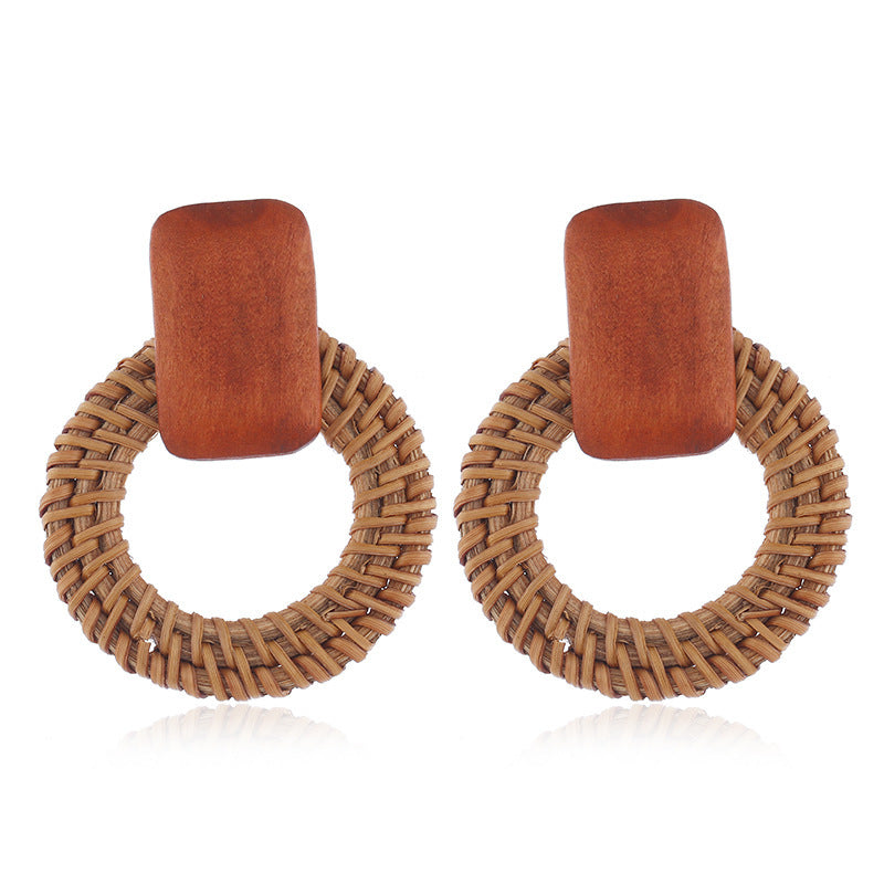 Boucles d'oreilles en raphia et rotin pour femme, nouvelles boucles d'oreilles rondes géométriques colorées en paille - LUXARAH
