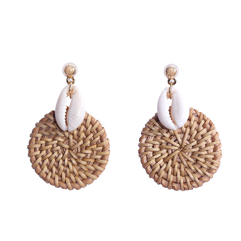 Boucles d'oreilles en rotin tissé à la main, géométriques, européennes et américaines, simples, rondes, rouges, coréennes, bijoux pour femmes. - LUXARAH