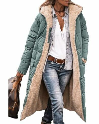 Manteau long à capuche de couleur unie, manches longues, double face, slim, élégant, cardigan, vêtements pour femmes