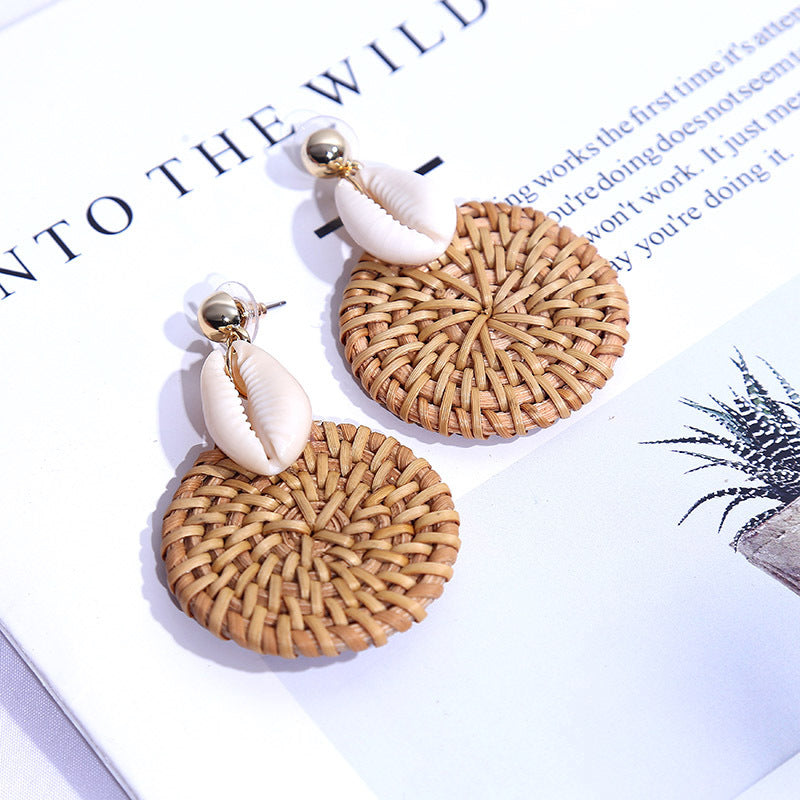 Boucles d'oreilles en rotin tissé à la main, géométriques, européennes et américaines, simples, rondes, rouges, coréennes, bijoux pour femmes. - LUXARAH