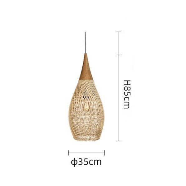 Lustre de salon vintage en bois et rotin tressé - LUXARAH
