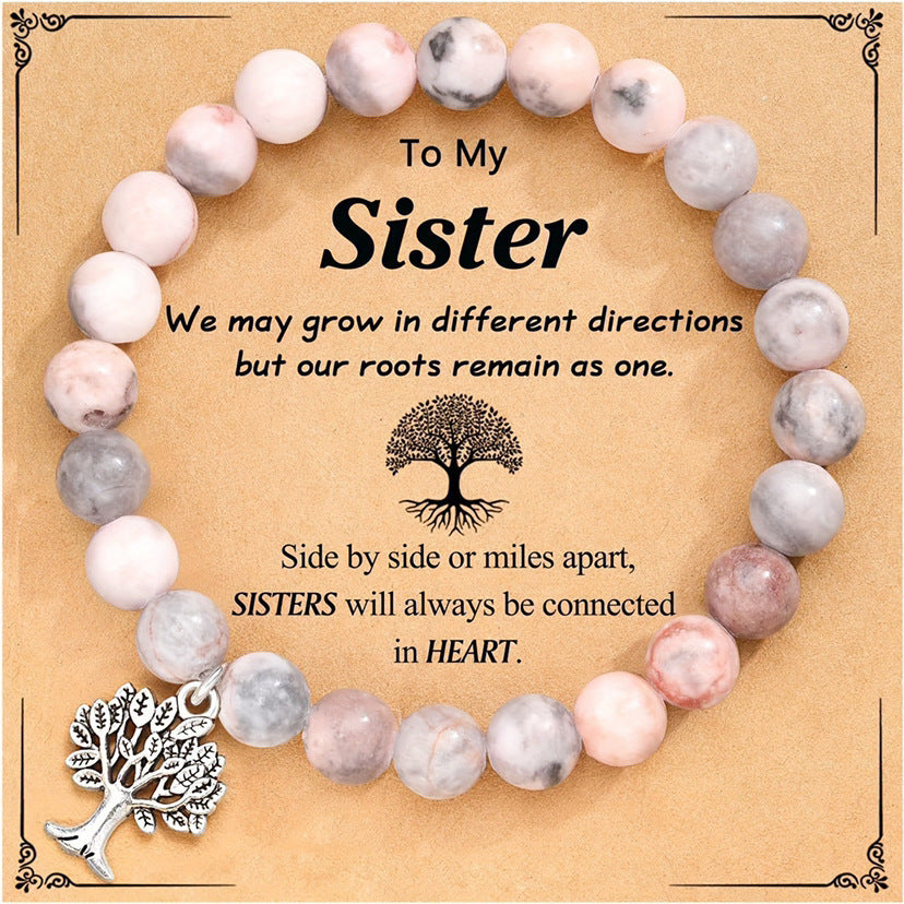 Bracelet tendance en pierre naturelle rose et rouge, motif zèbre, arbre de vie, idéal pour une grande ou une petite sœur, bijou d'anniversaire pour fille ou garçon