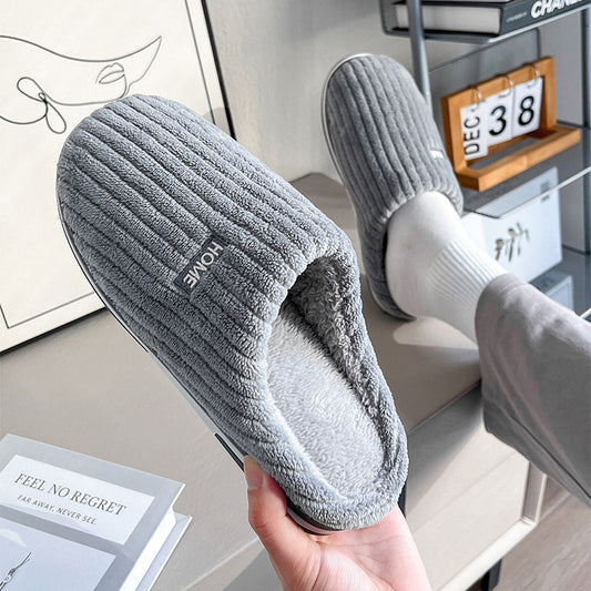 Chaussons d'hiver en coton, couleur unie, simples, antidérapants, chauds et en peluche, pour la maison, pour l'intérieur, pour couple et femmes - LUXARAH