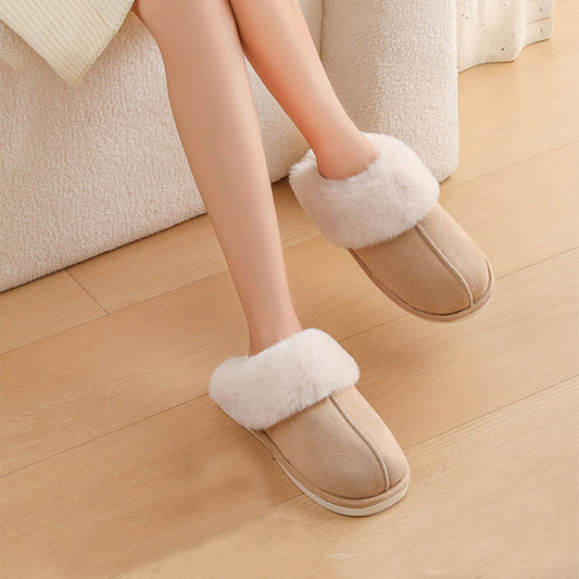 Chaussons d'hiver chauds en peluche pour femme, pantoufles d'intérieur en fourrure, chaussures en coton doublées douces, confortables et antidérapantes, pour chambre à coucher, pour couple - LUXARAH
