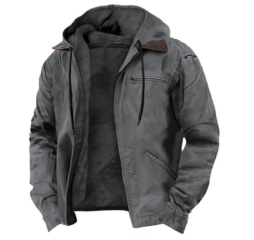 Manteau d'hiver à capuche avec poches, veste polaire chaude zippée, vêtements d'extérieur décontractés pour hommes