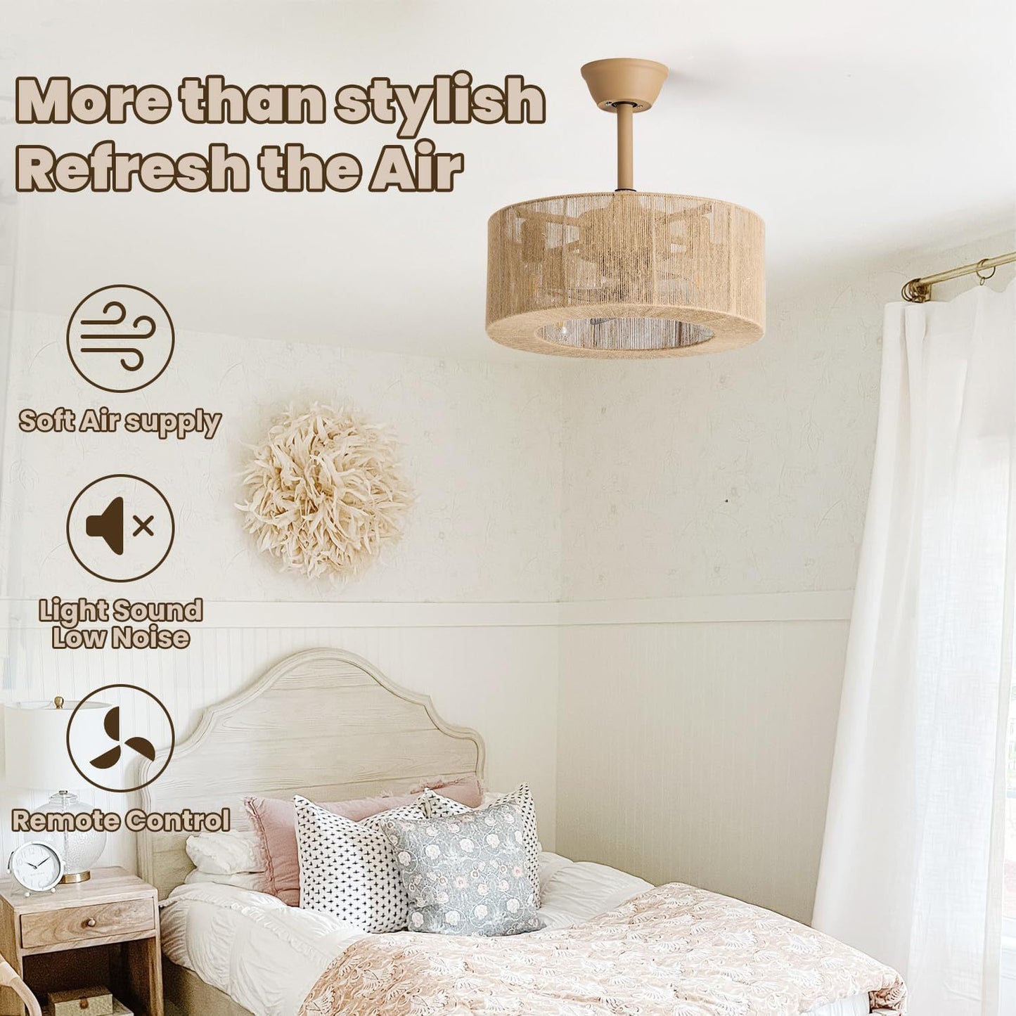 Lampe éventail en rotin tissé, style rétro pour salon, restaurant, chambre à coucher
