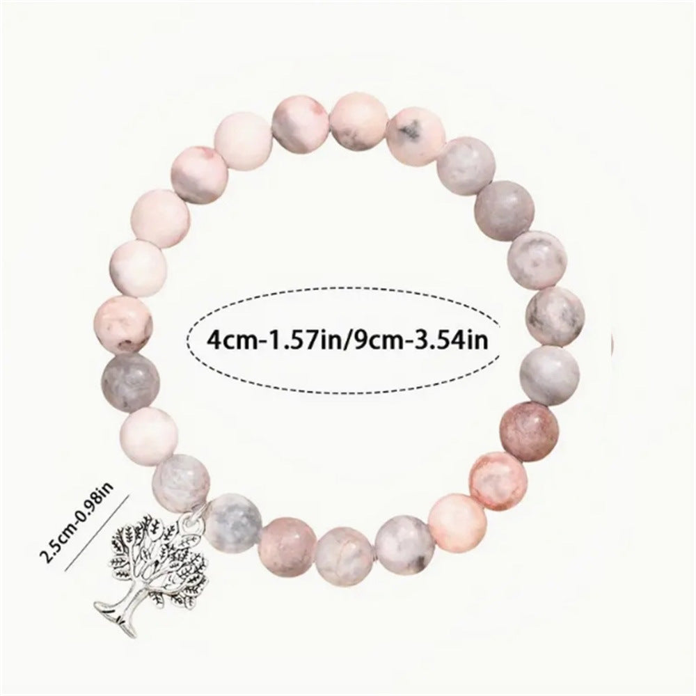 Bracelet tendance en pierre naturelle rose et rouge, motif zèbre, arbre de vie, idéal pour une grande ou une petite sœur, bijou d'anniversaire pour fille ou garçon