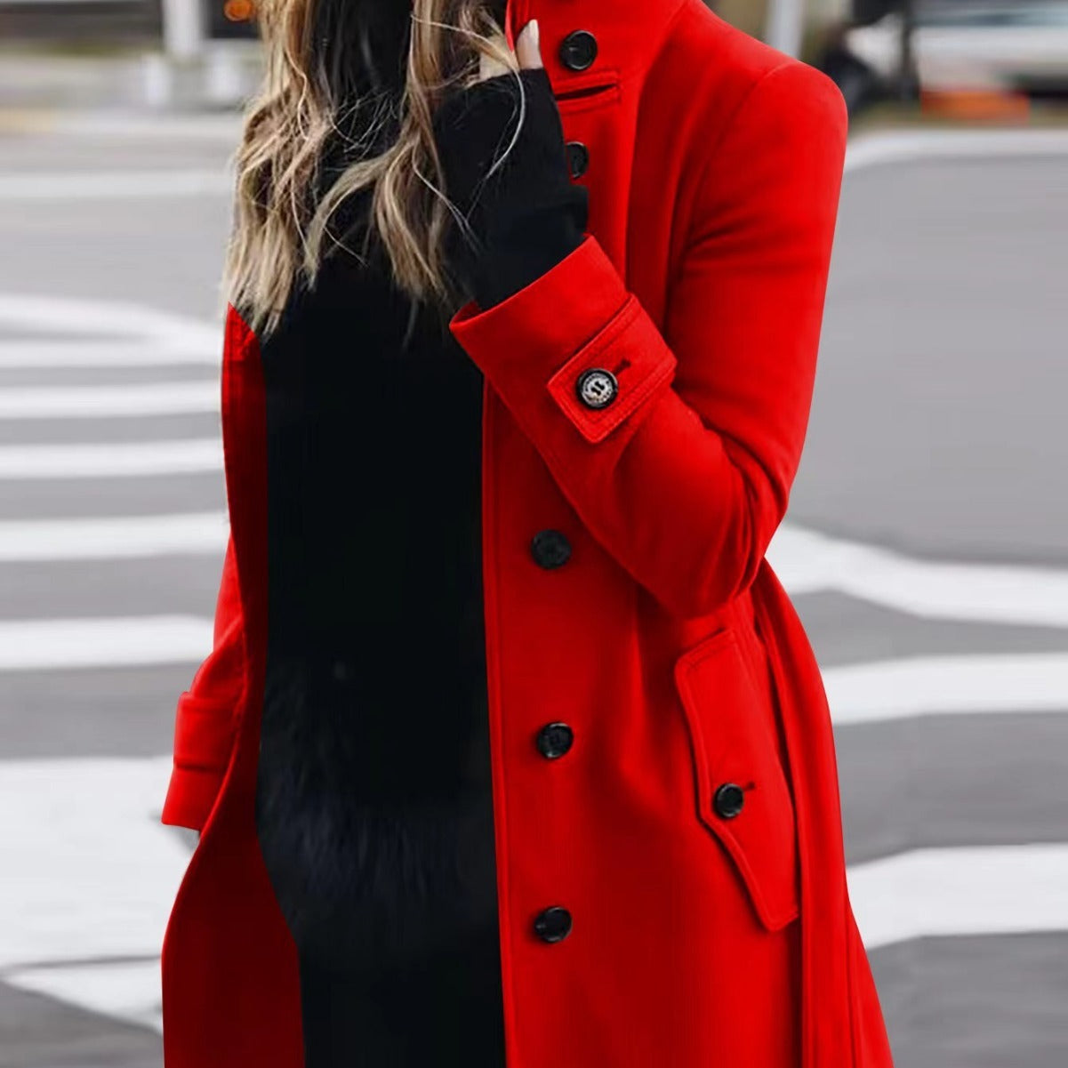 Manteau en Laine Femme - Design Élégant, Coupe Slim, Manches Longues, Col Montant