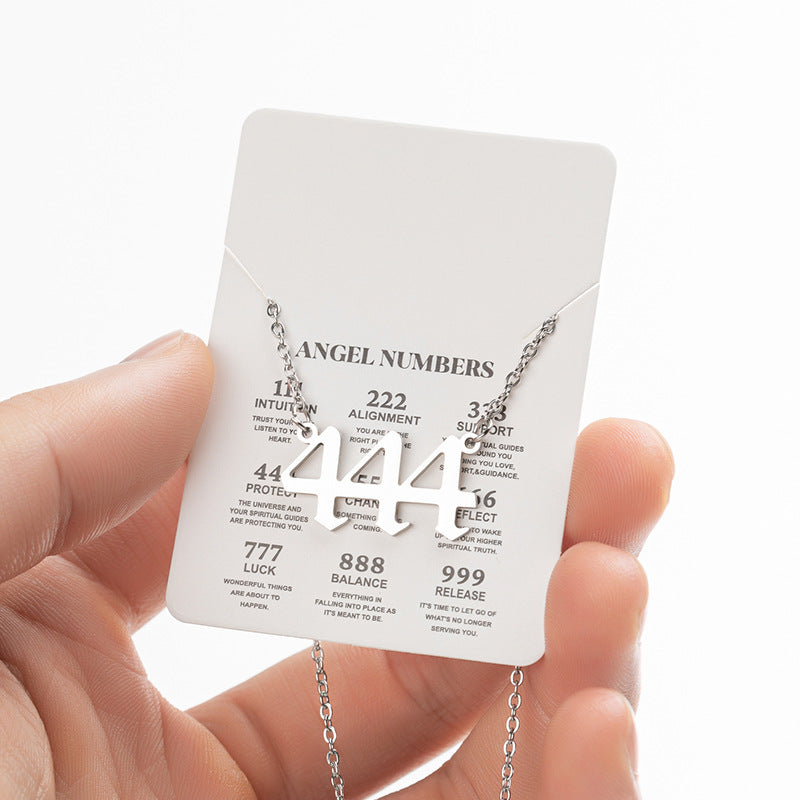 Collier pendentif numérique porte-bonheur pour femme, style ange, tendance, en acier inoxydable 000-999, style vintage