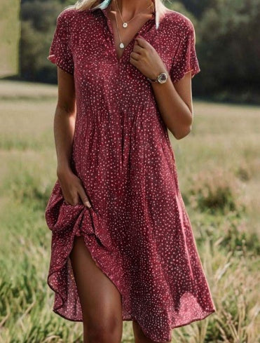 Robe d'été à pois, décontractée, col en V, manches courtes, vêtements de plage pour femmes