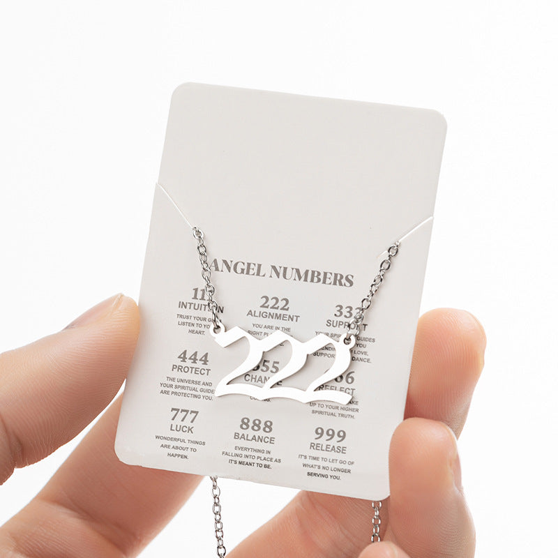 Collier pendentif numérique porte-bonheur pour femme, style ange, tendance, en acier inoxydable 000-999, style vintage