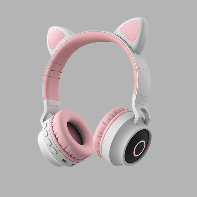 Casque audio sans fil Bluetooth 5.0 avec lumière LED et oreilles de chat, casque portable et pliable pour enfants, avec microphone, idéal comme cadeau