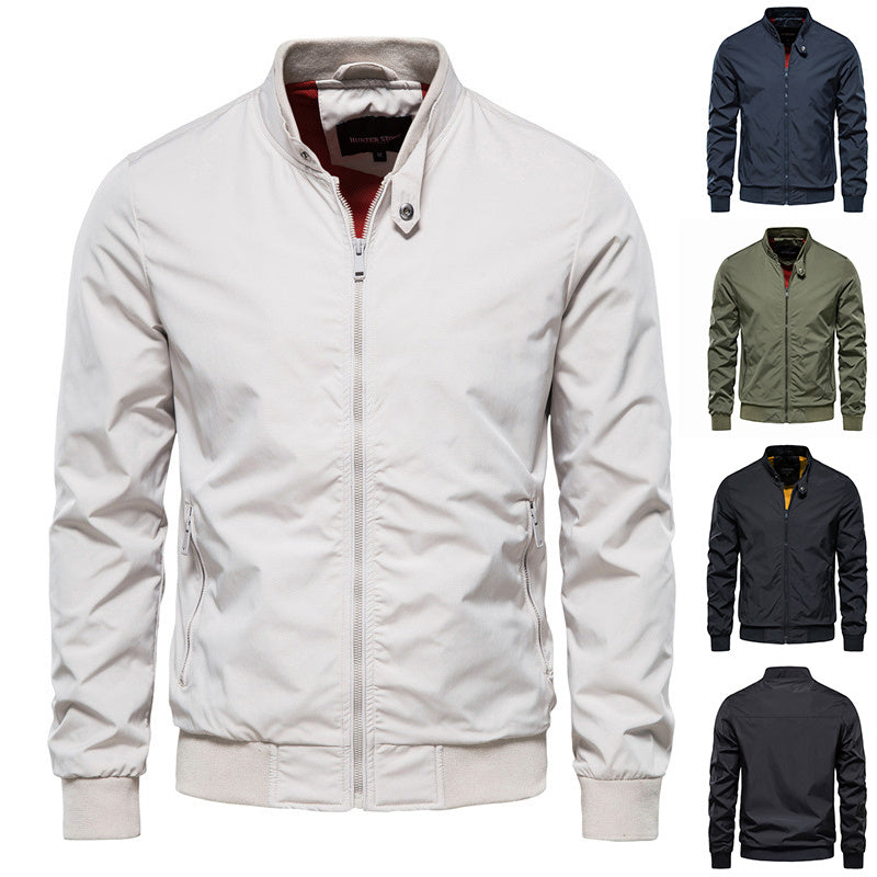 Veste zippée pour homme avec poches, décontractée, unie, col montant, manches longues, vêtement d'extérieur