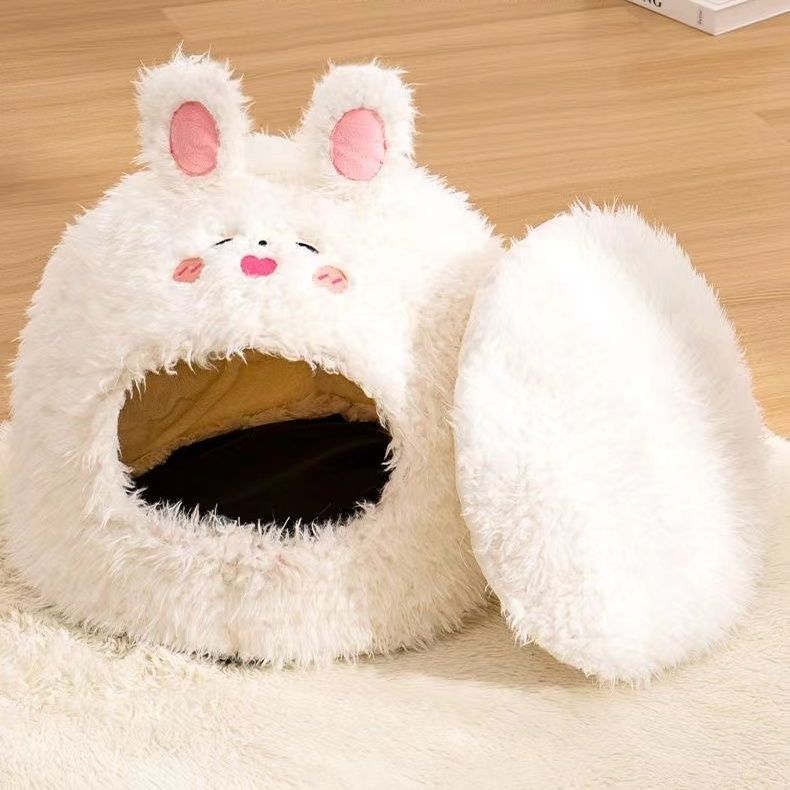 Nid semi-fermé pour chat et chien, nid de couchage chaud pour l'hiver, yourte en peluche, modèles d'animaux mignons en velours pour animaux de compagnie - LUXARAH