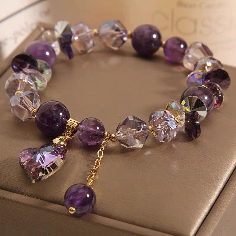 Bracelet en cristal cœur violet, bijou élégant et tendance en améthyste naturelle - LUXARAH