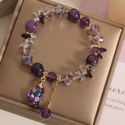 Bracelet en cristal cœur violet, bijou élégant et tendance en améthyste naturelle - LUXARAH