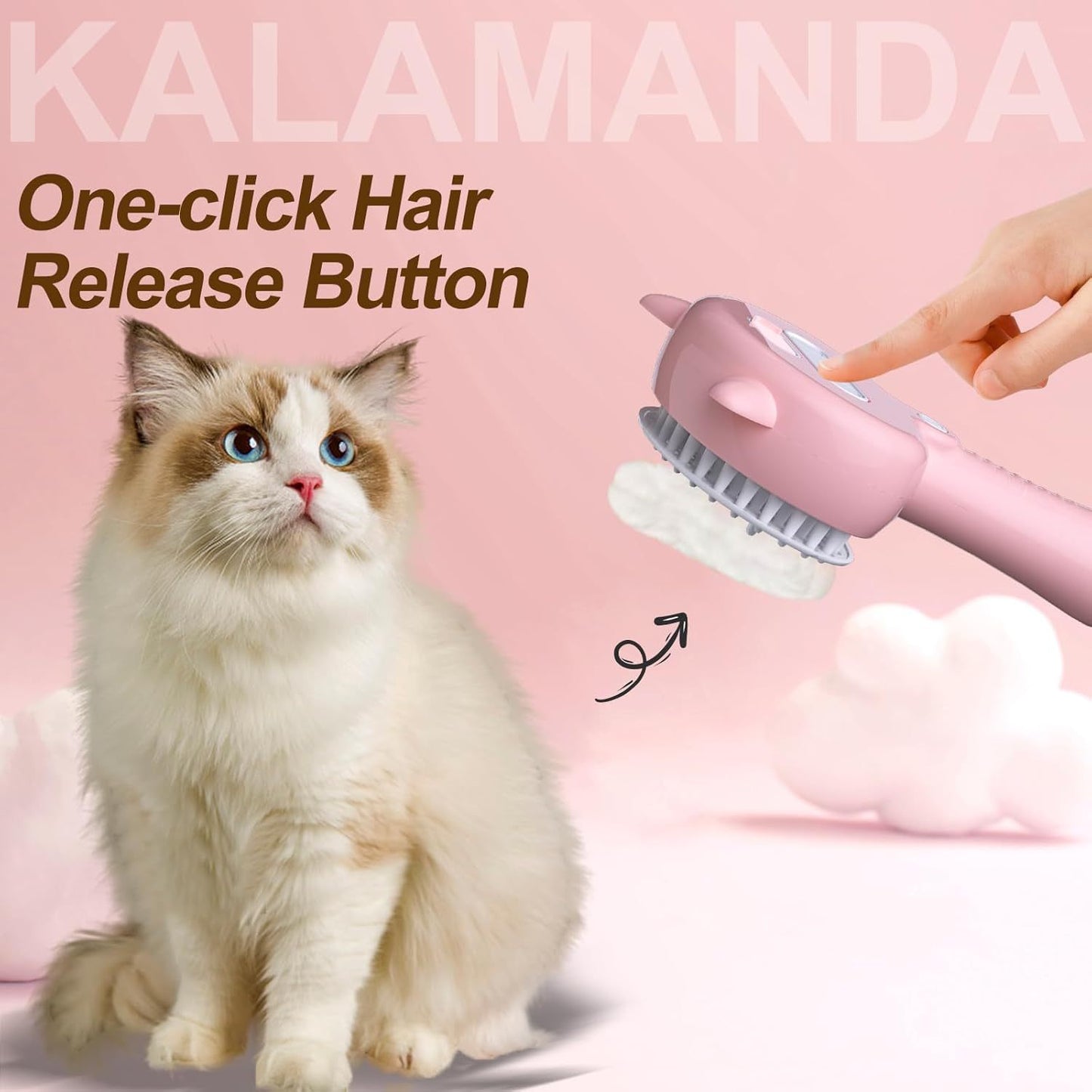 Brosse à vapeur pour chat 4 en 1 avec poignée, brosse brumisateur en caoutchouc pour animaux de compagnie avec bouton de déverrouillage, peigne pour chien avec nettoyant pour chatons d'intérieur et petits animaux - LUXARAH