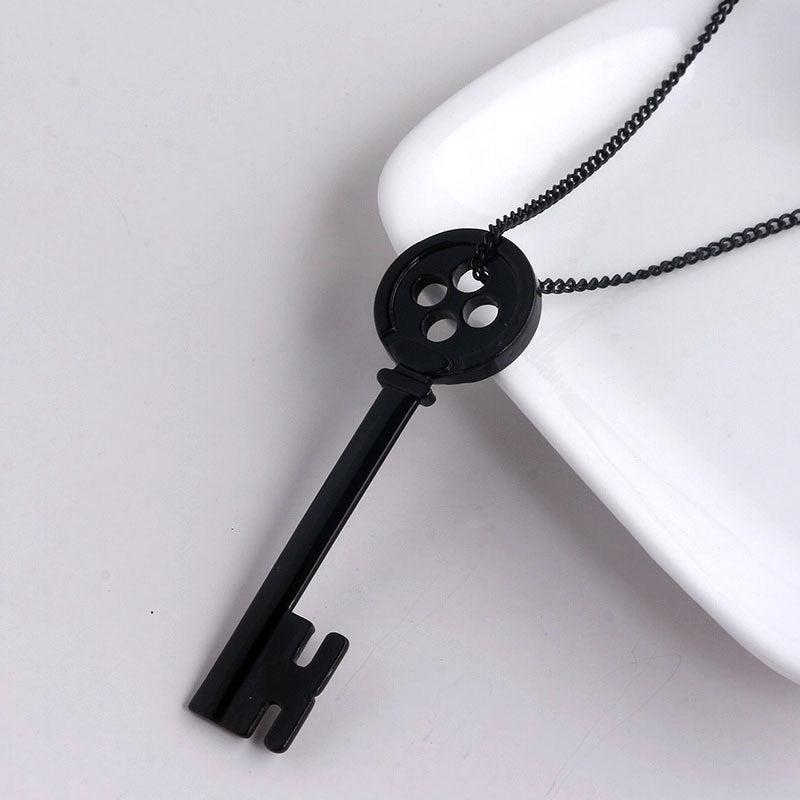 Coraline Movie Black Button Pendant Necklace, The Secret Door Key, Halloween Gift