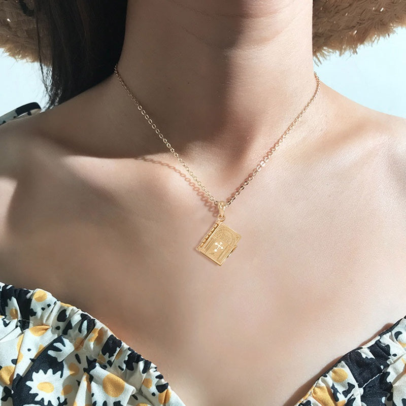 Religious necklace with Holy Bible book pendant, Christian jewelry, Judaism, Catholicism, Orthodox