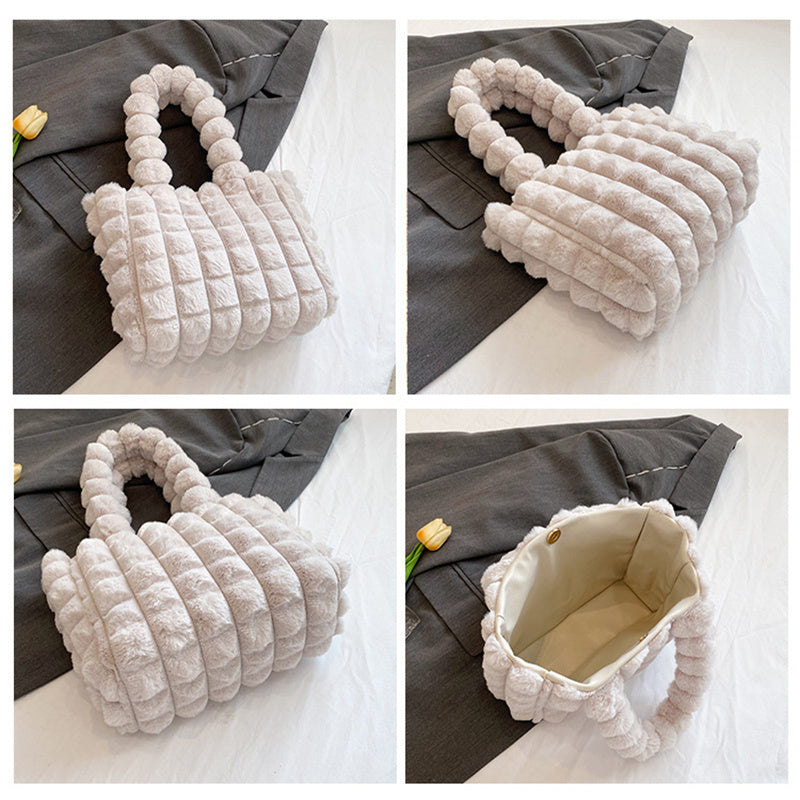 Sacs à main à carreaux, mode hiver, grande capacité, sac de shopping en peluche, style coréen, sacs fourre-tout de luxe personnalisés pour femmes - LUXARAH
