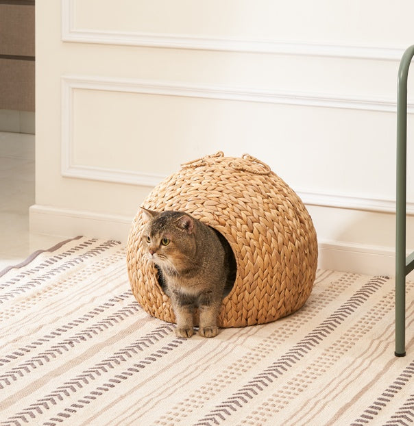 Lit circulaire en rotin tissé pour chat - LUXARAH